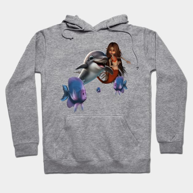 Cute mermaid and funny dolphin Hoodie by Nicky2342